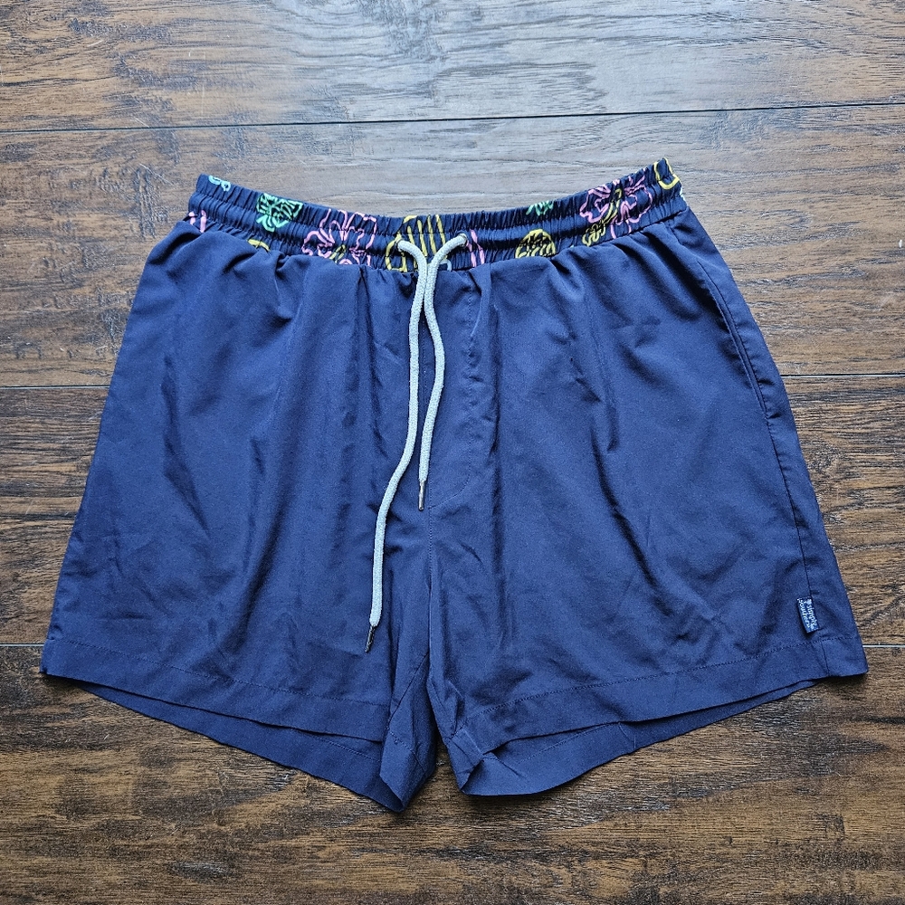 Simply Southern Navy Tropical Vacation Print Volley Shorts Size Medium